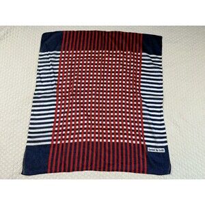 DANIEL LA FORET FRANCE Vintage Cotton Scarf 26” Square Red‎ Blue Geometric